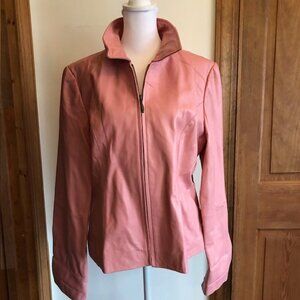 BUSHWACKER Leather Zip Front & Cuffs Pink Jacket Large Vintage